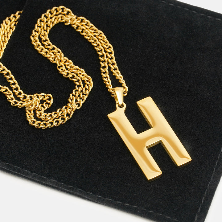 H Letter Pendant with Chain Kids Necklace - Gold Plated Stainless Steel