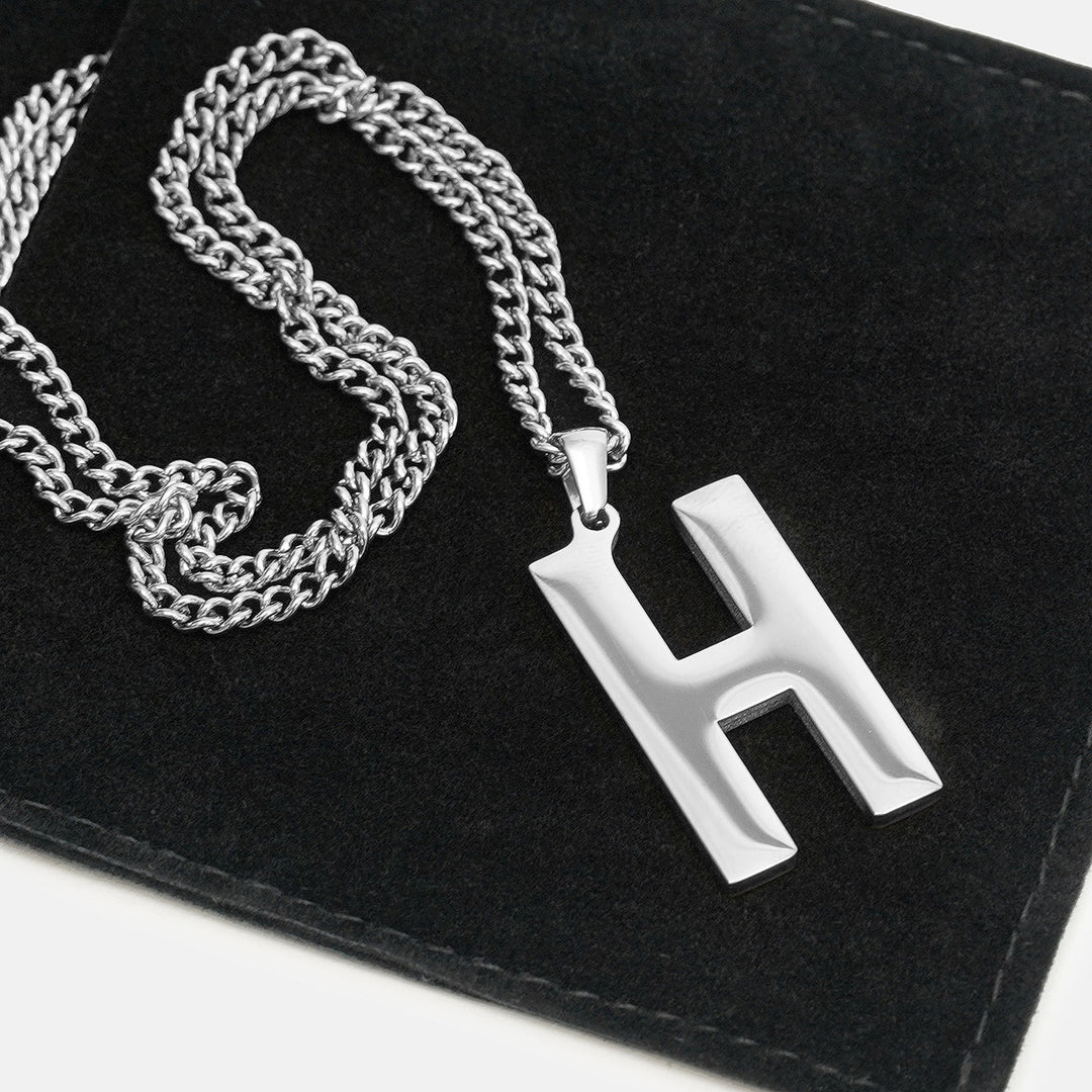 H Letter Pendant with Chain Kids Necklace - Stainless Steel