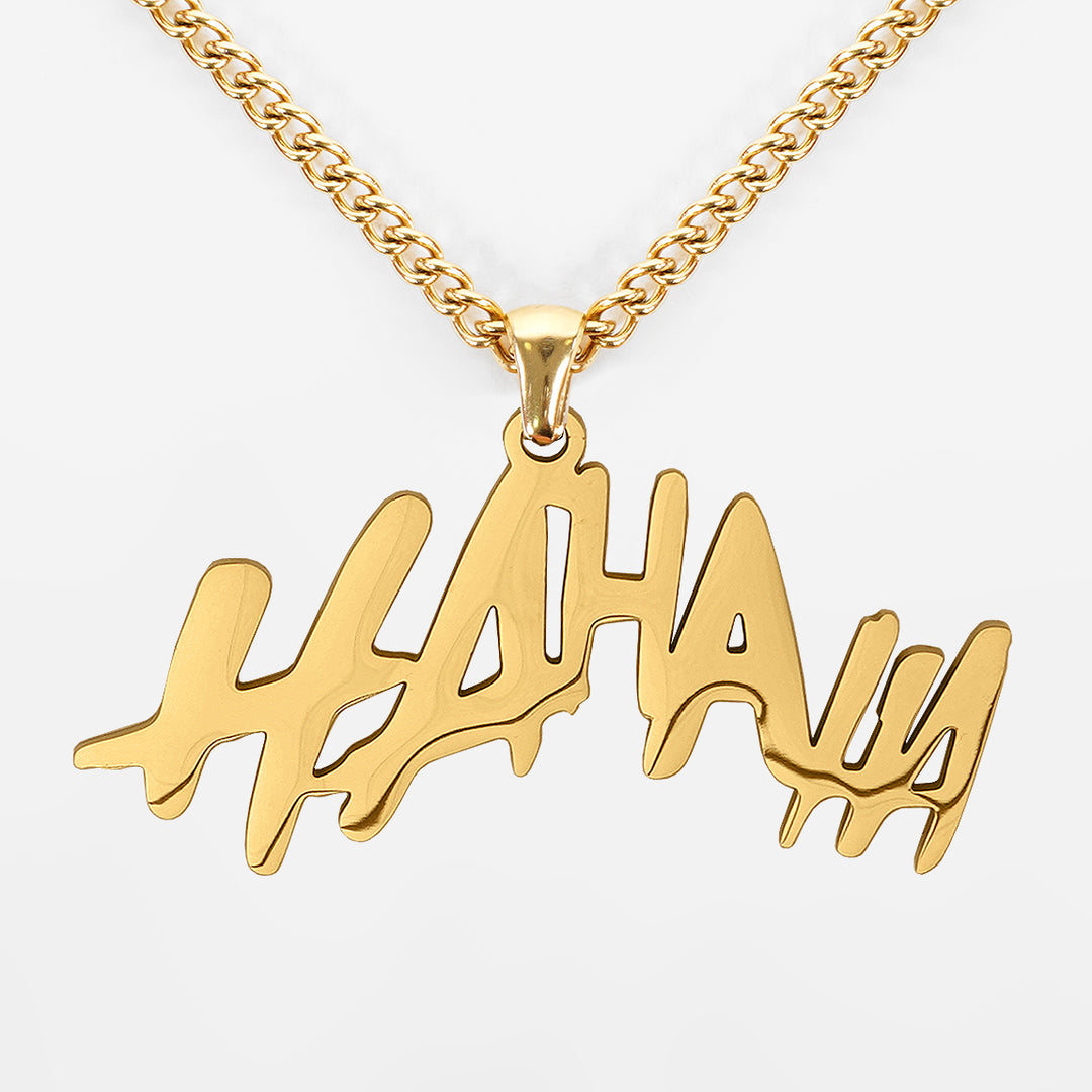 Ha Ha Ha Pendant with Chain Necklace - Gold Plated Stainless Steel