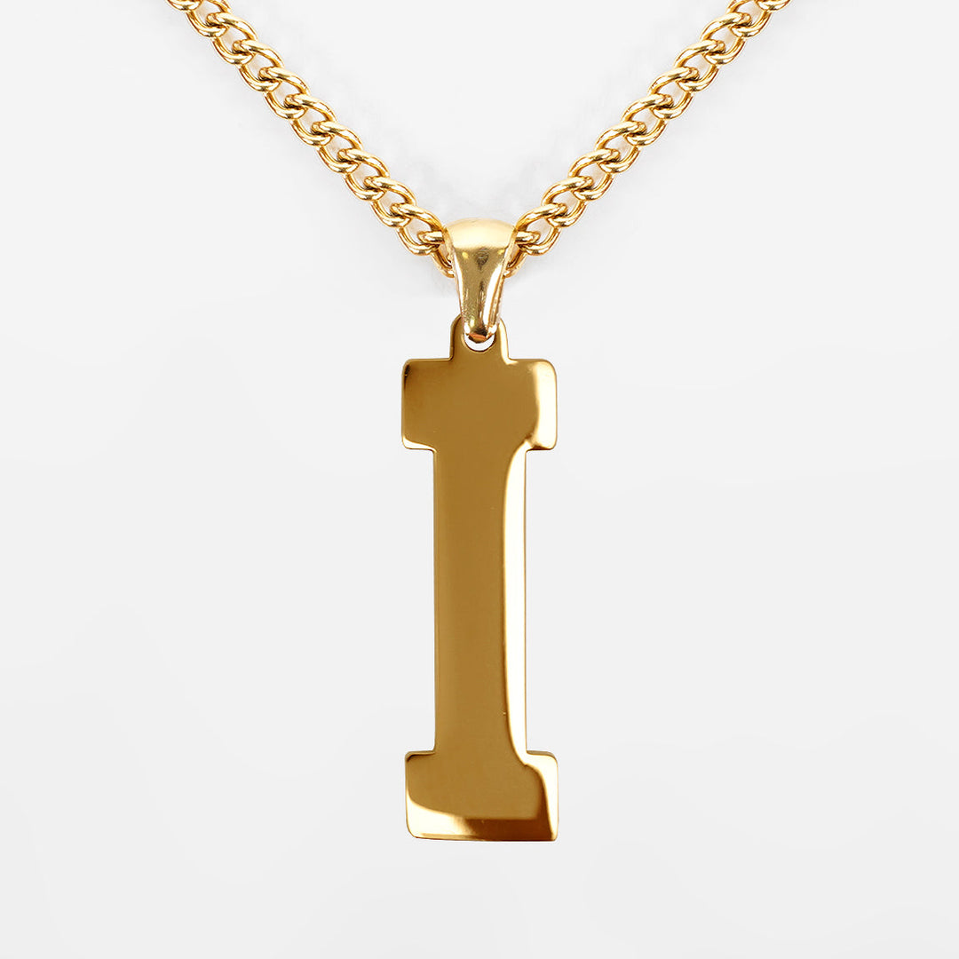 I Letter Pendant with Chain Kids Necklace - Gold Plated Stainless Steel