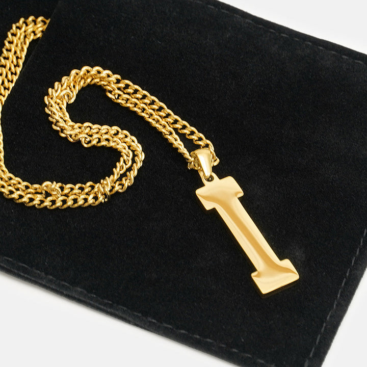 I Letter Pendant with Chain Kids Necklace - Gold Plated Stainless Steel