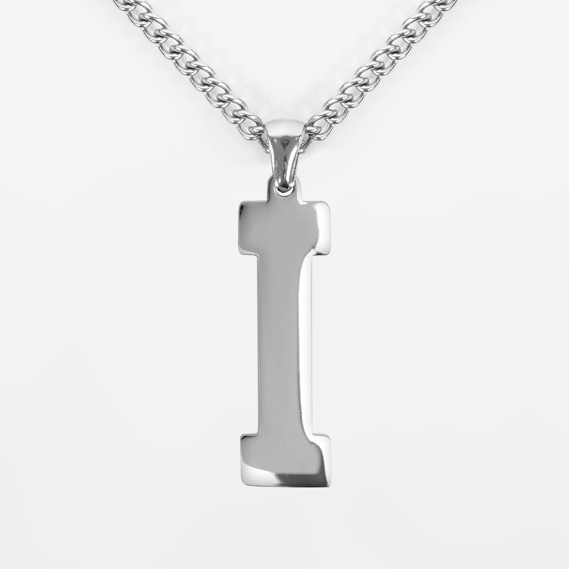 I Letter Pendant with Chain Necklace - Stainless Steel