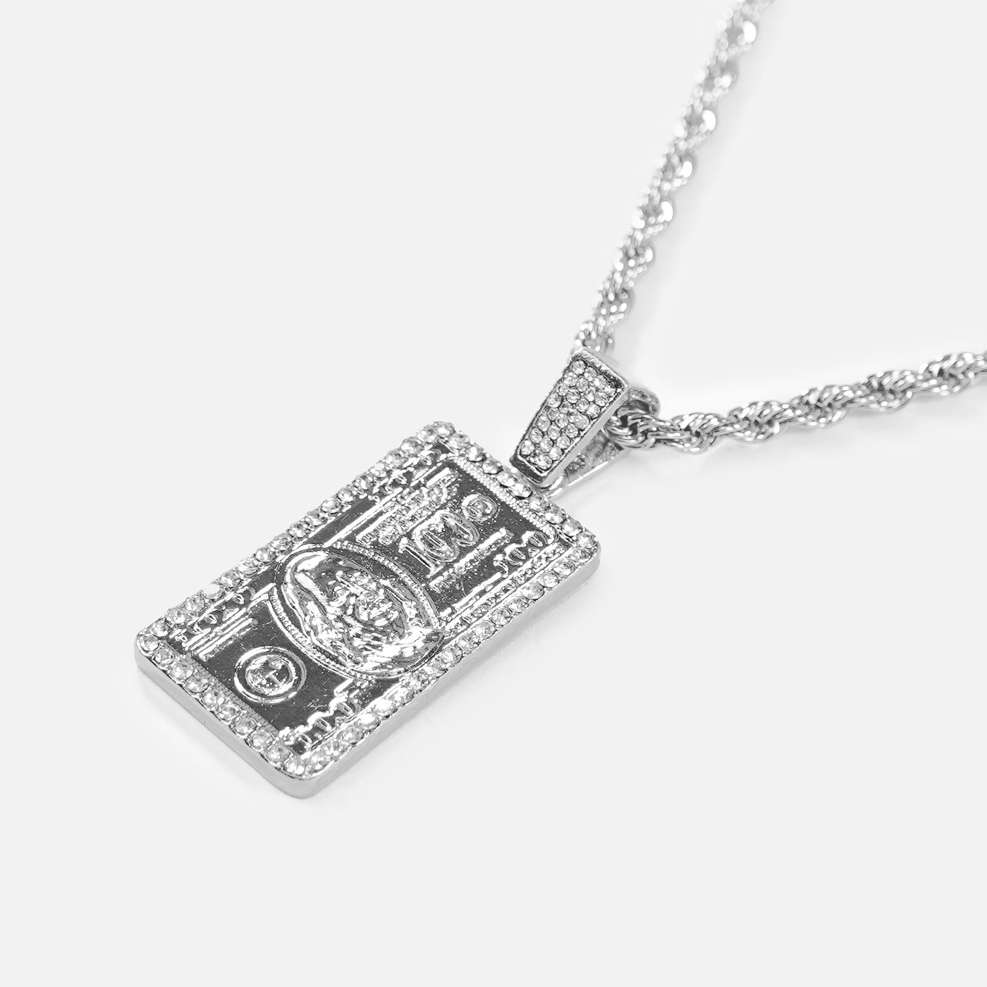 Iced Money Benjamin 1½" Pendant with Chain Necklace - Stainless Steel