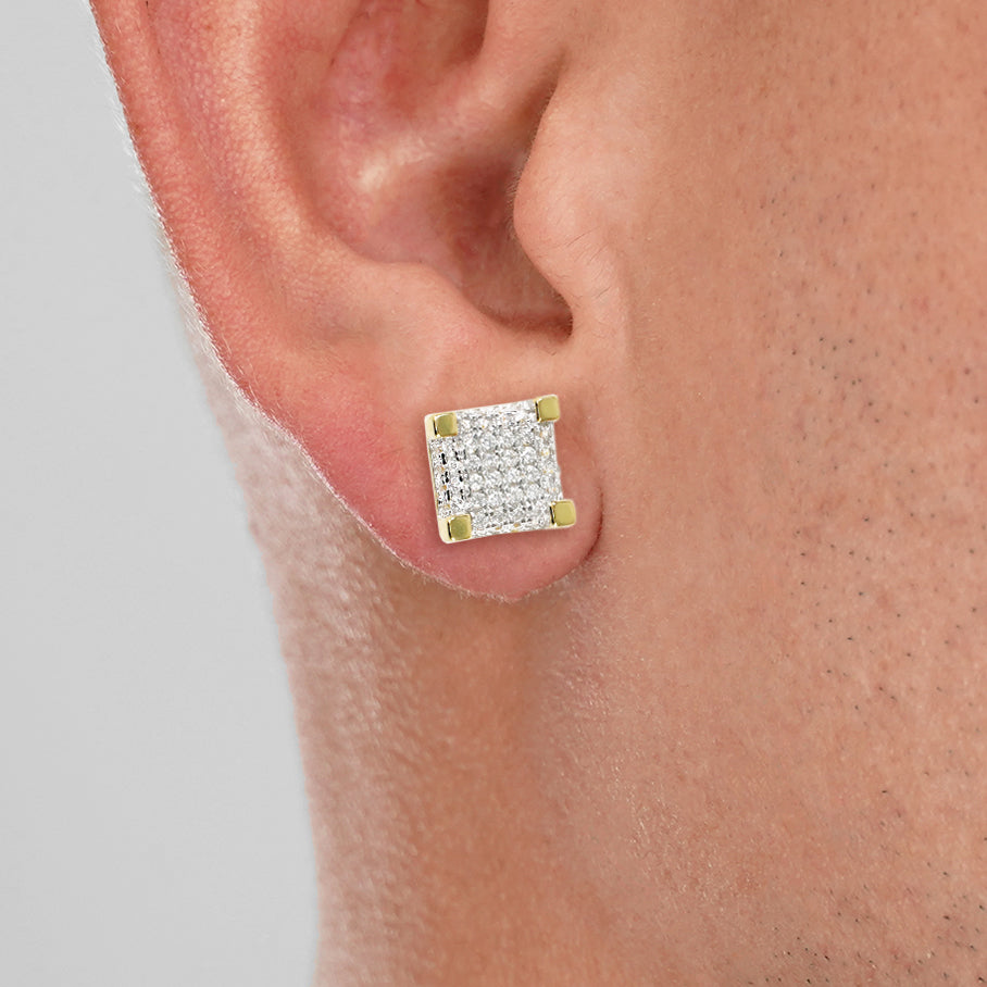 Iced Out Box 8mm Earrings Yellow Gold Sterling Silver