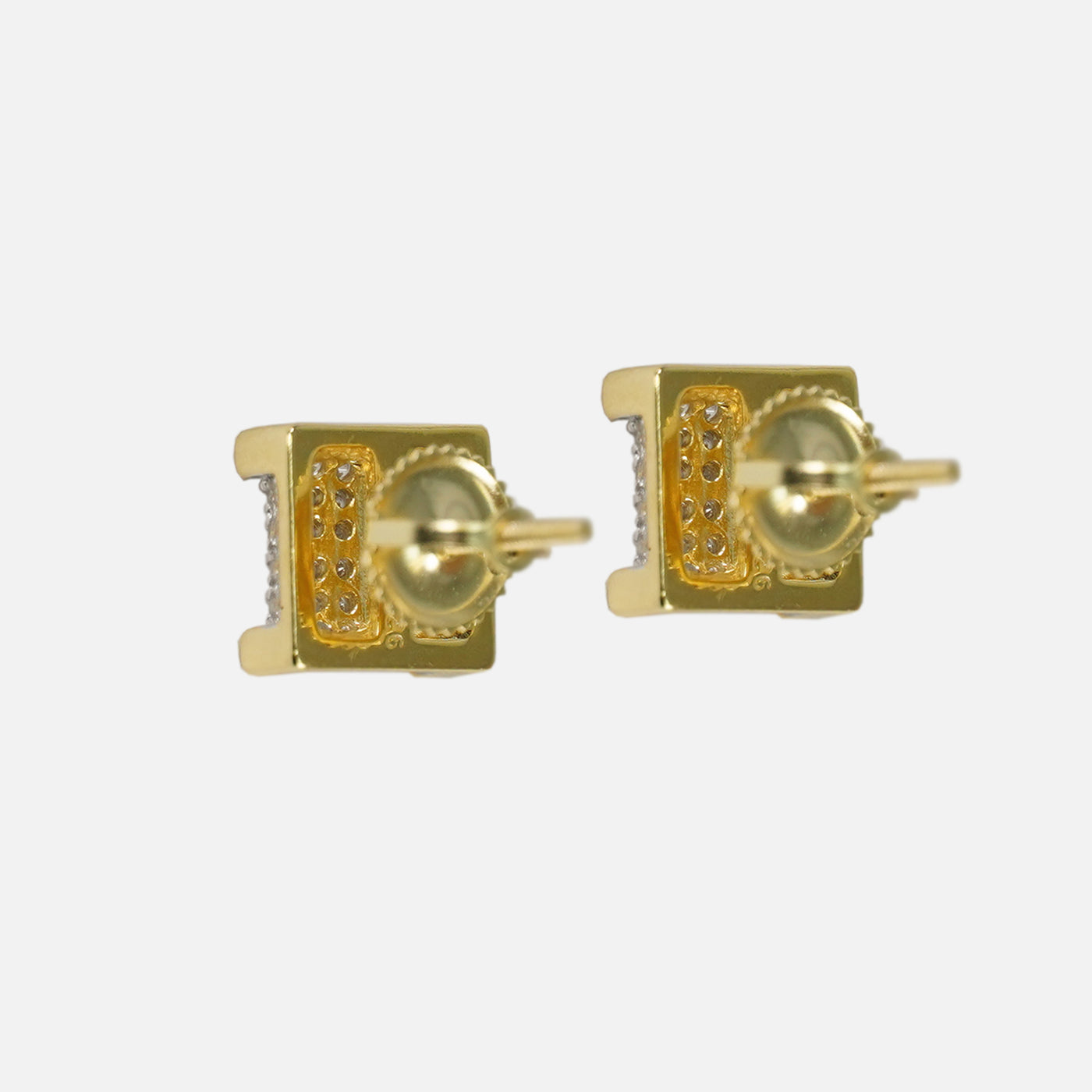 Iced Out Box 8mm Earrings Yellow Gold Sterling Silver