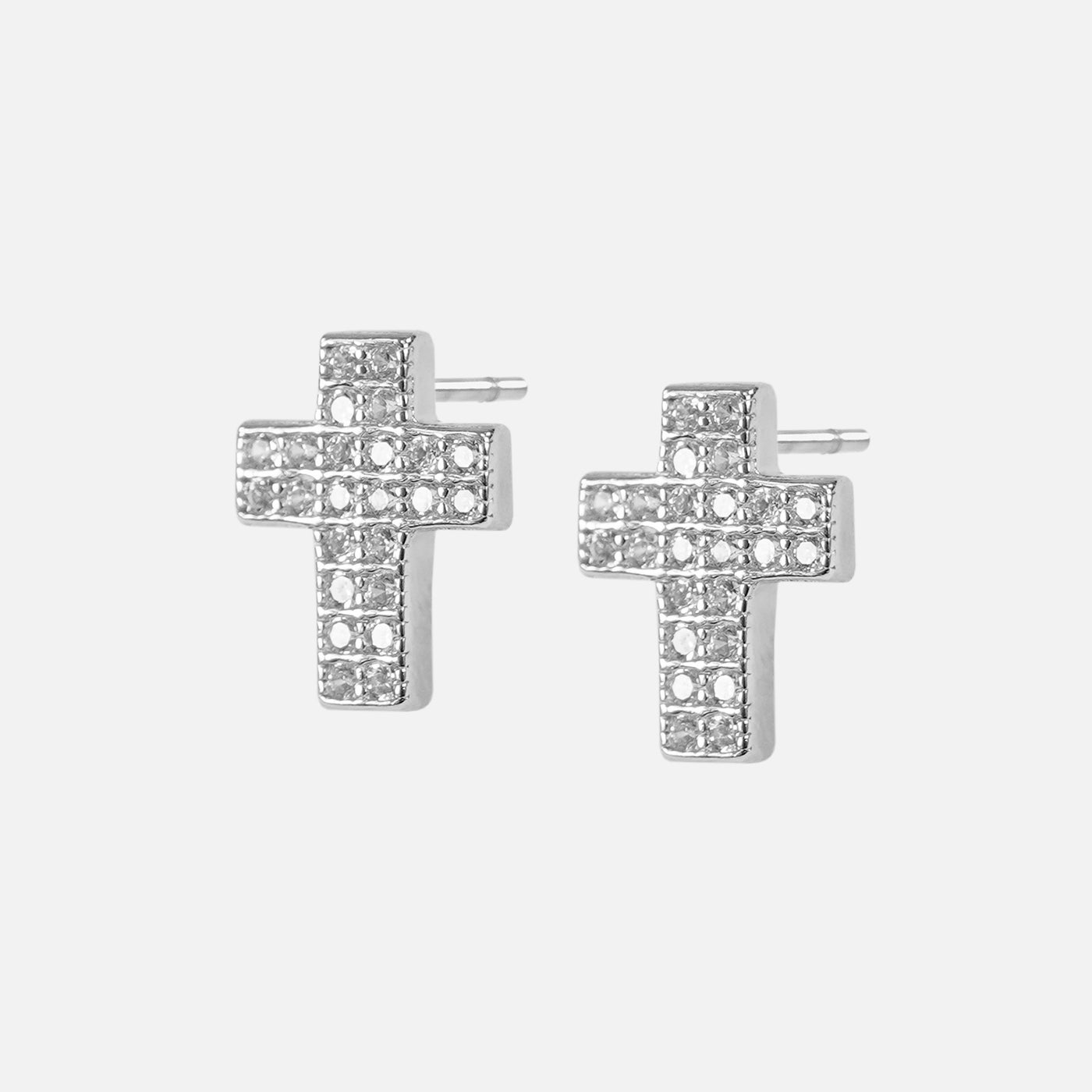 Iced Out Cross 10mm Earrings Sterling Silver