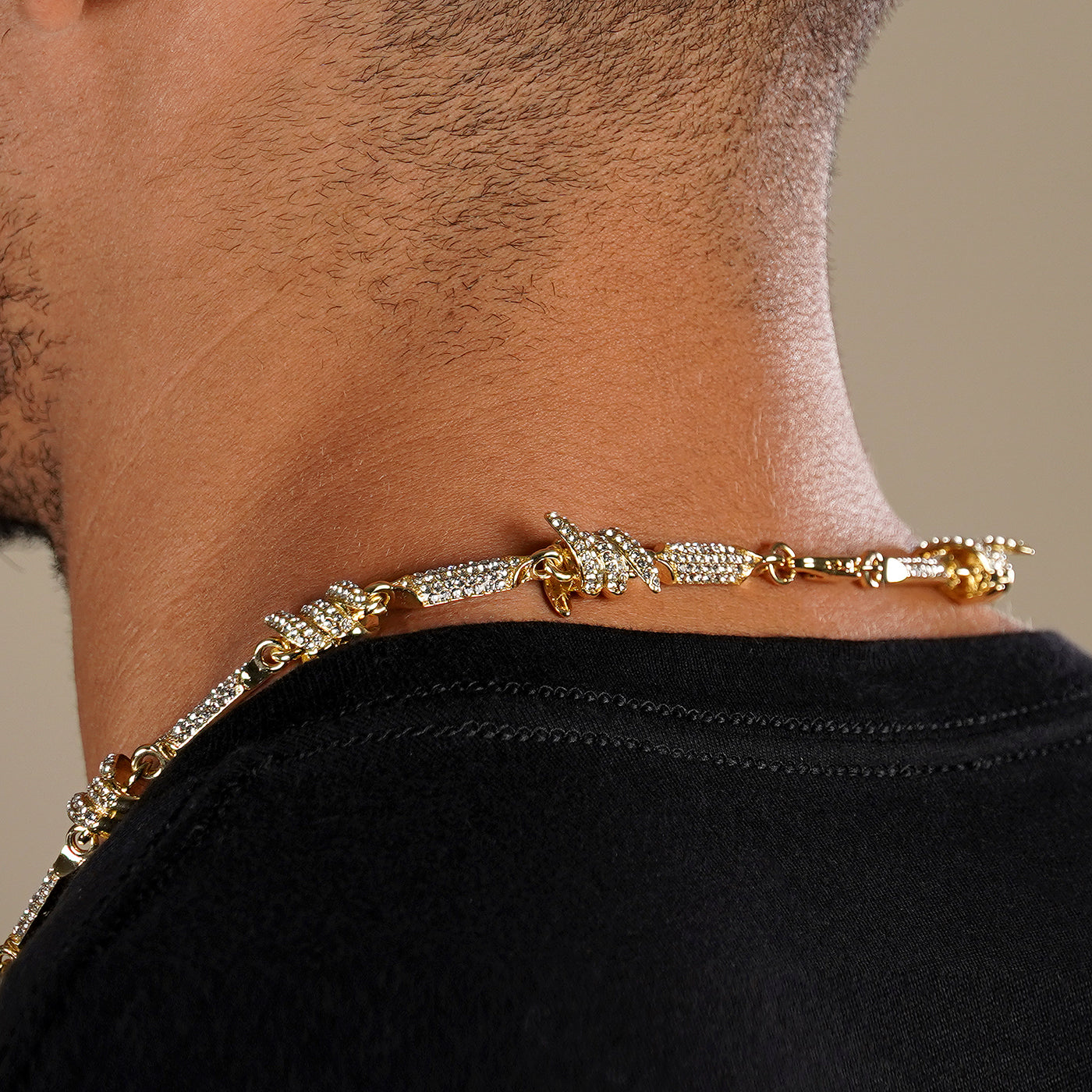 Iced Out Golden Barbed Wire Chain Necklace (24 inches)