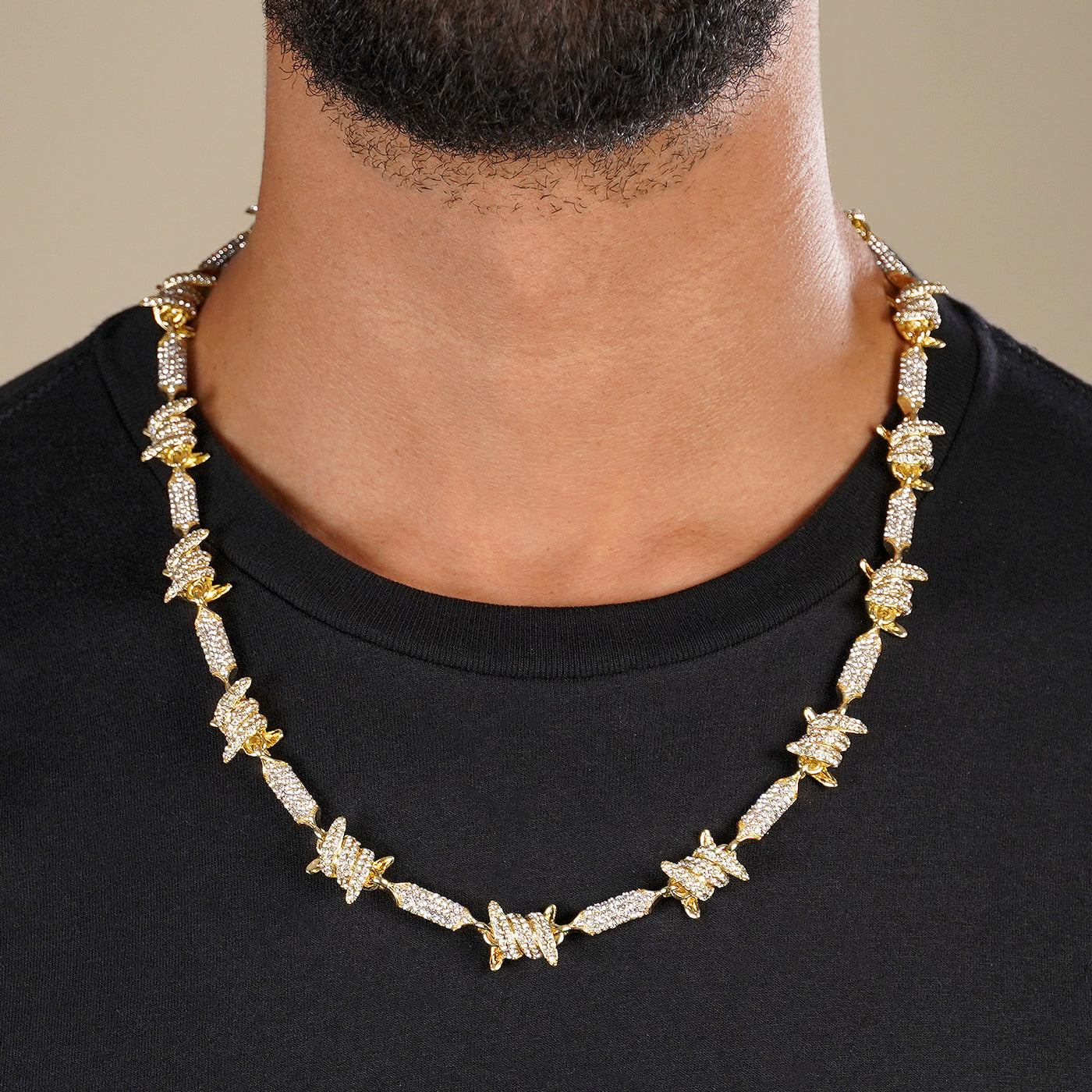 Iced Out Golden Barbed Wire Chain Necklace (24 inches)