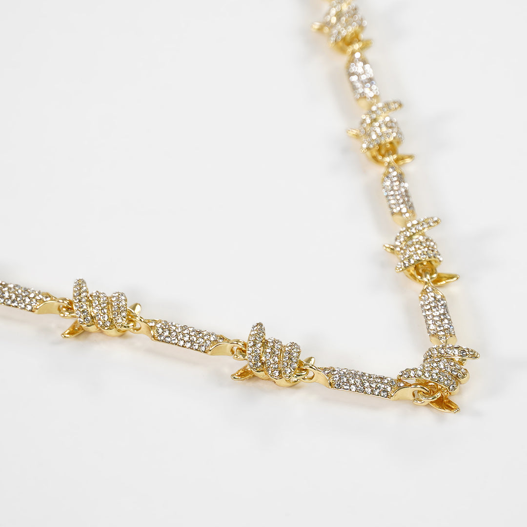 Iced Out Golden Barbed Wire Chain Necklace (18 inches)