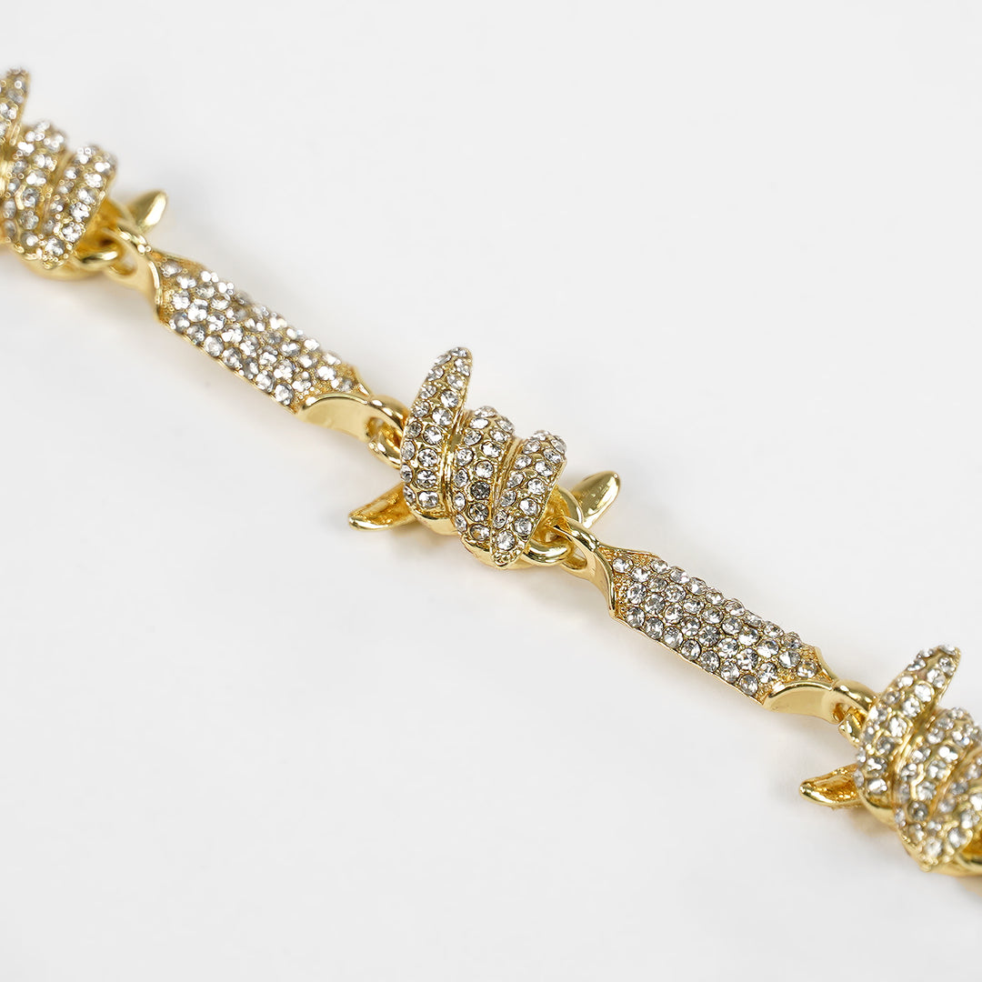 Iced Out Golden Barbed Wire Chain Necklace (18 inches)