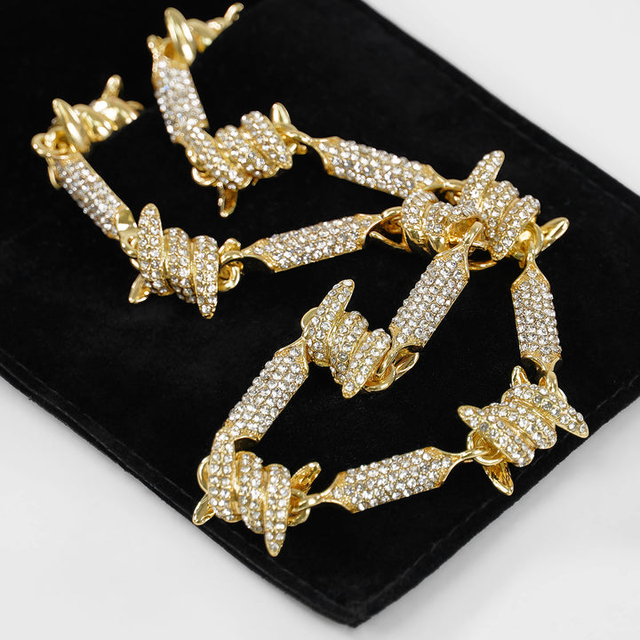 Iced Out Golden Barbed Wire Chain Necklace (18 inches)