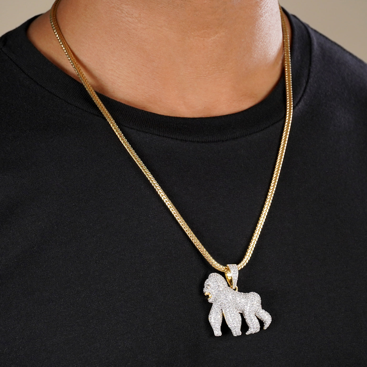 Iced Out Golden Gorilla Pendant with Chain Necklace