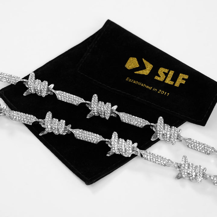 Iced Out Silver Barbed Wire Chain Necklace (24 inches)