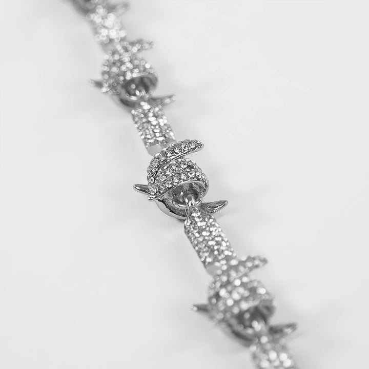 Iced Out Silver Barbed Wire Chain Necklace (24 inches)