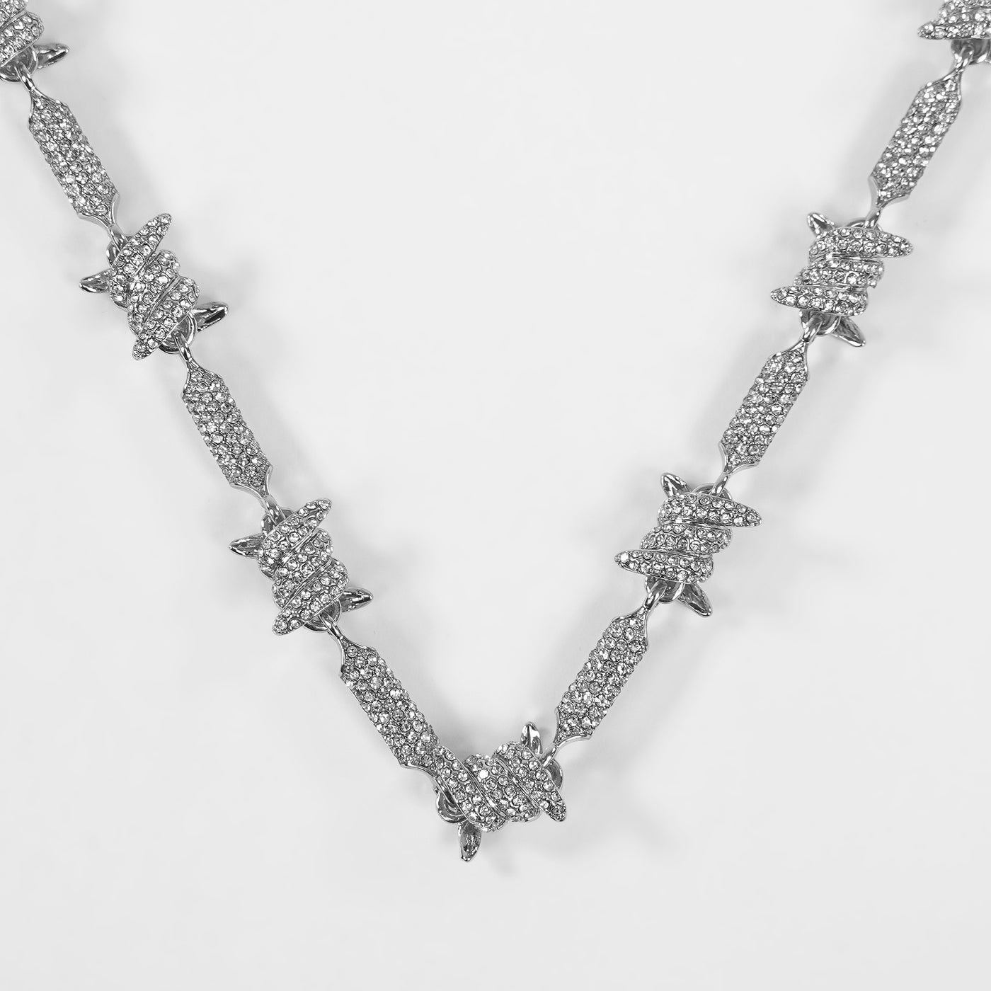 Iced Out Silver Barbed Wire Chain Necklace (18 inches)