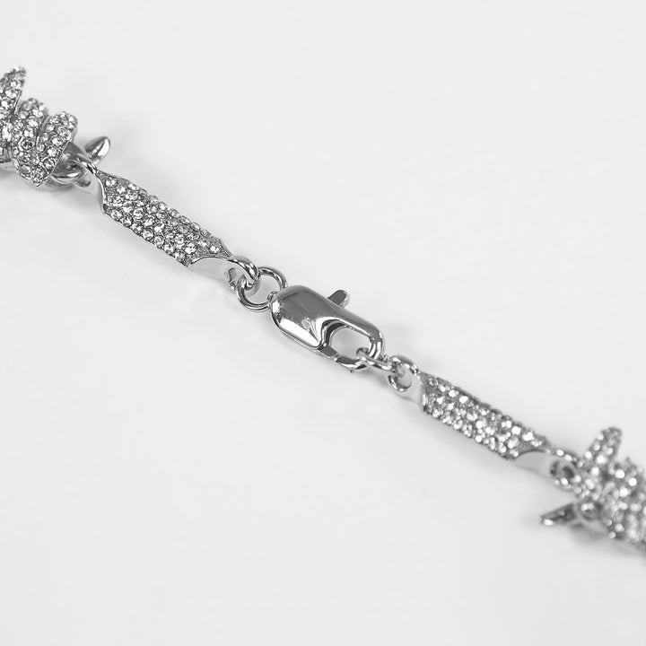 Iced Out Silver Barbed Wire Chain Necklace (18 inches)