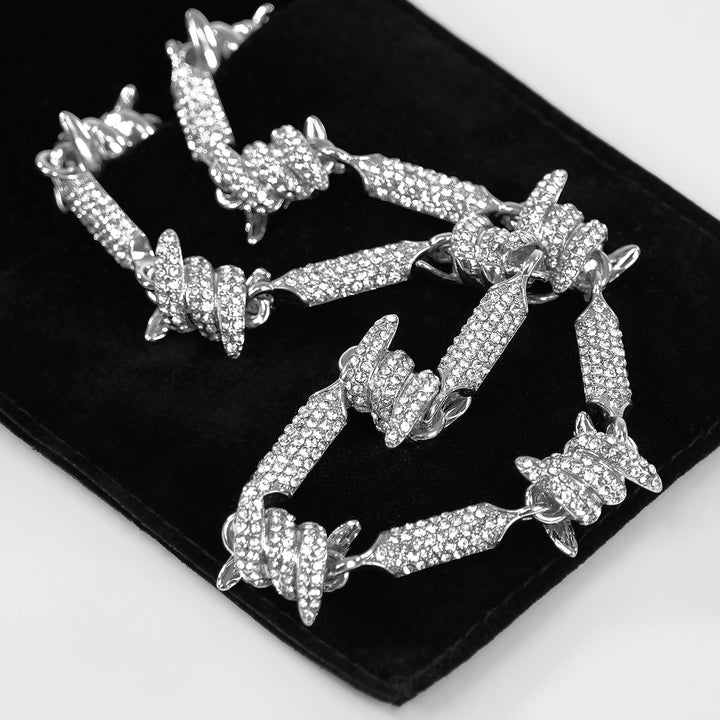 Iced Out Silver Barbed Wire Chain Necklace (18 inches)