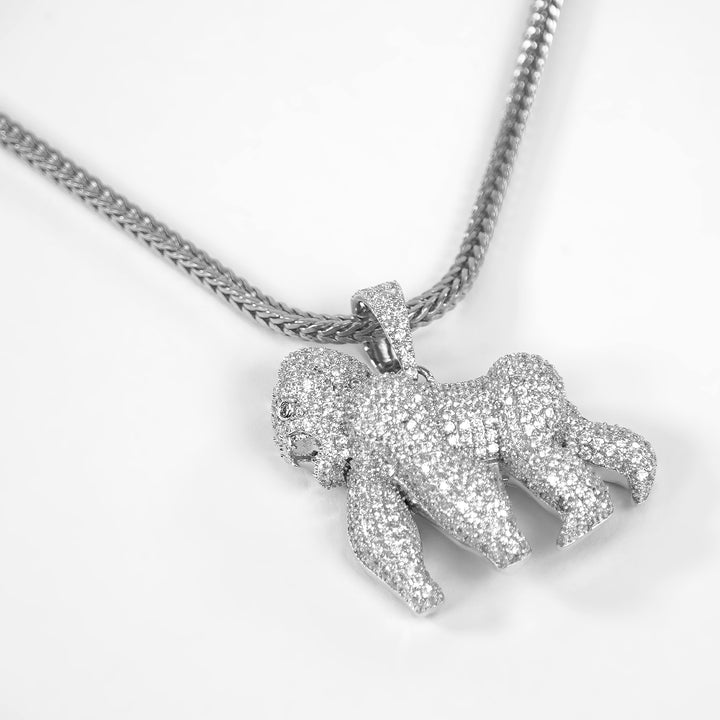 Iced Out Silver Gorilla Pendant with Chain Necklace