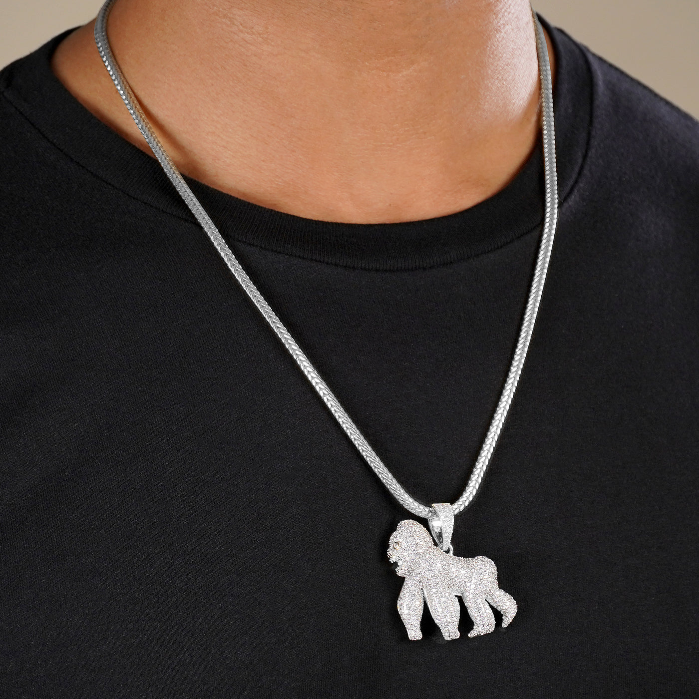 Iced Out Silver Gorilla Pendant with Chain Necklace