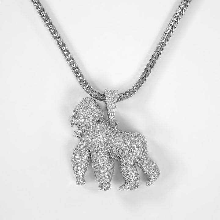Iced Out Silver Gorilla Pendant with Chain Necklace