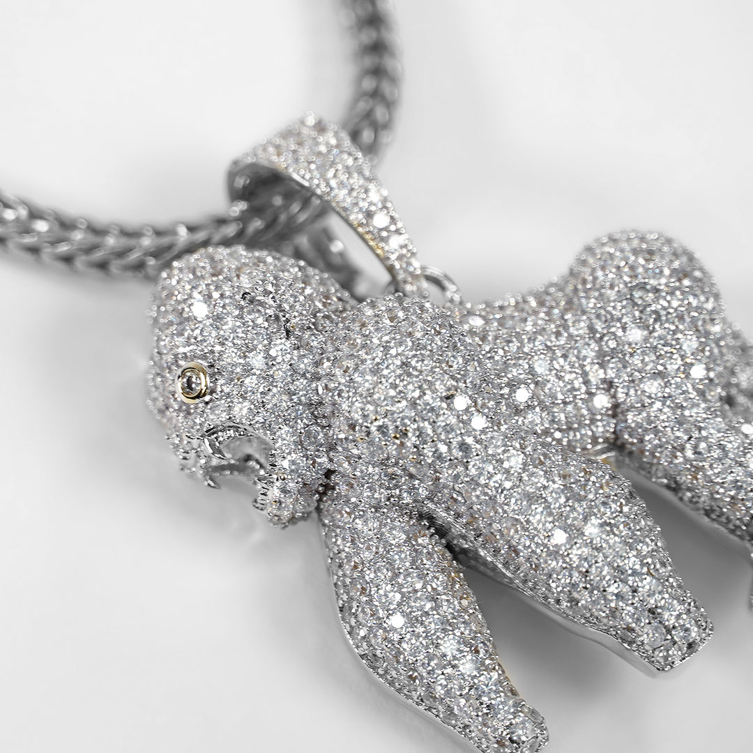 Iced Out Silver Gorilla Pendant with Chain Necklace