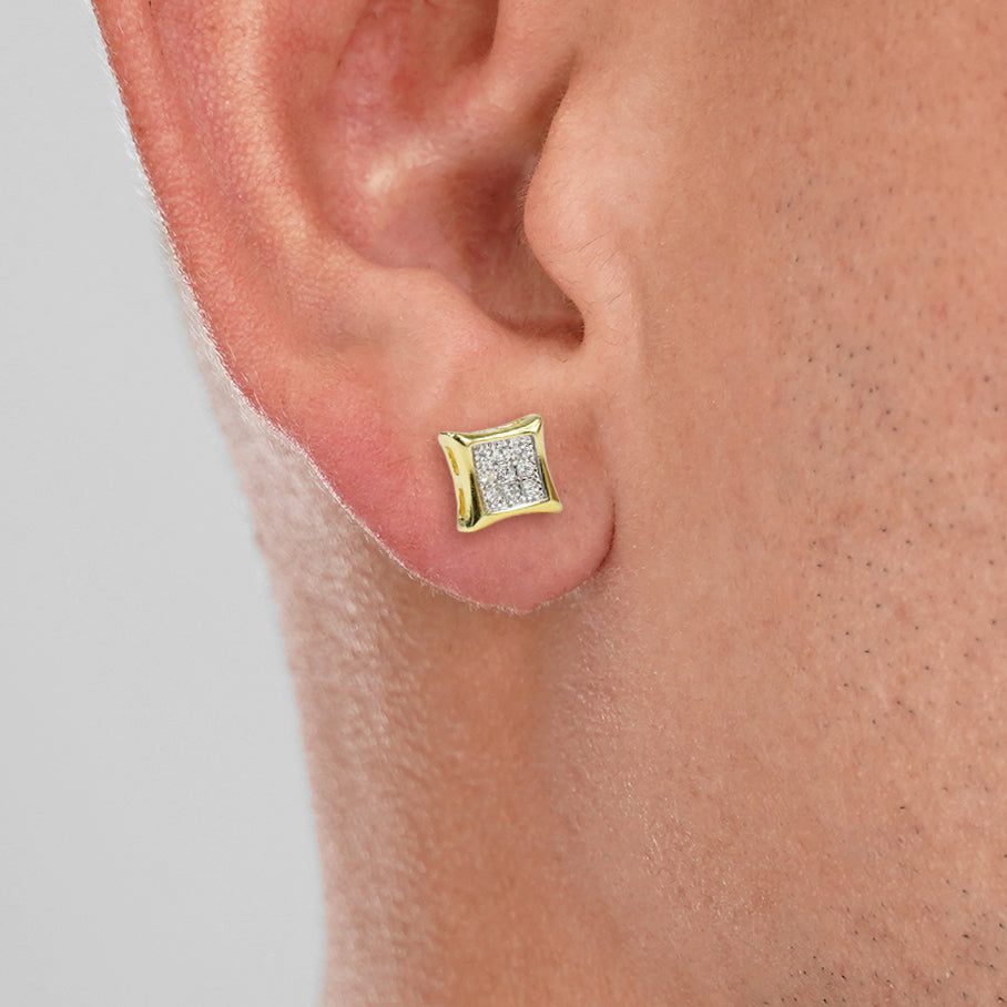 Iced Out Square 5mm Earrings Yellow Gold Sterling Silver