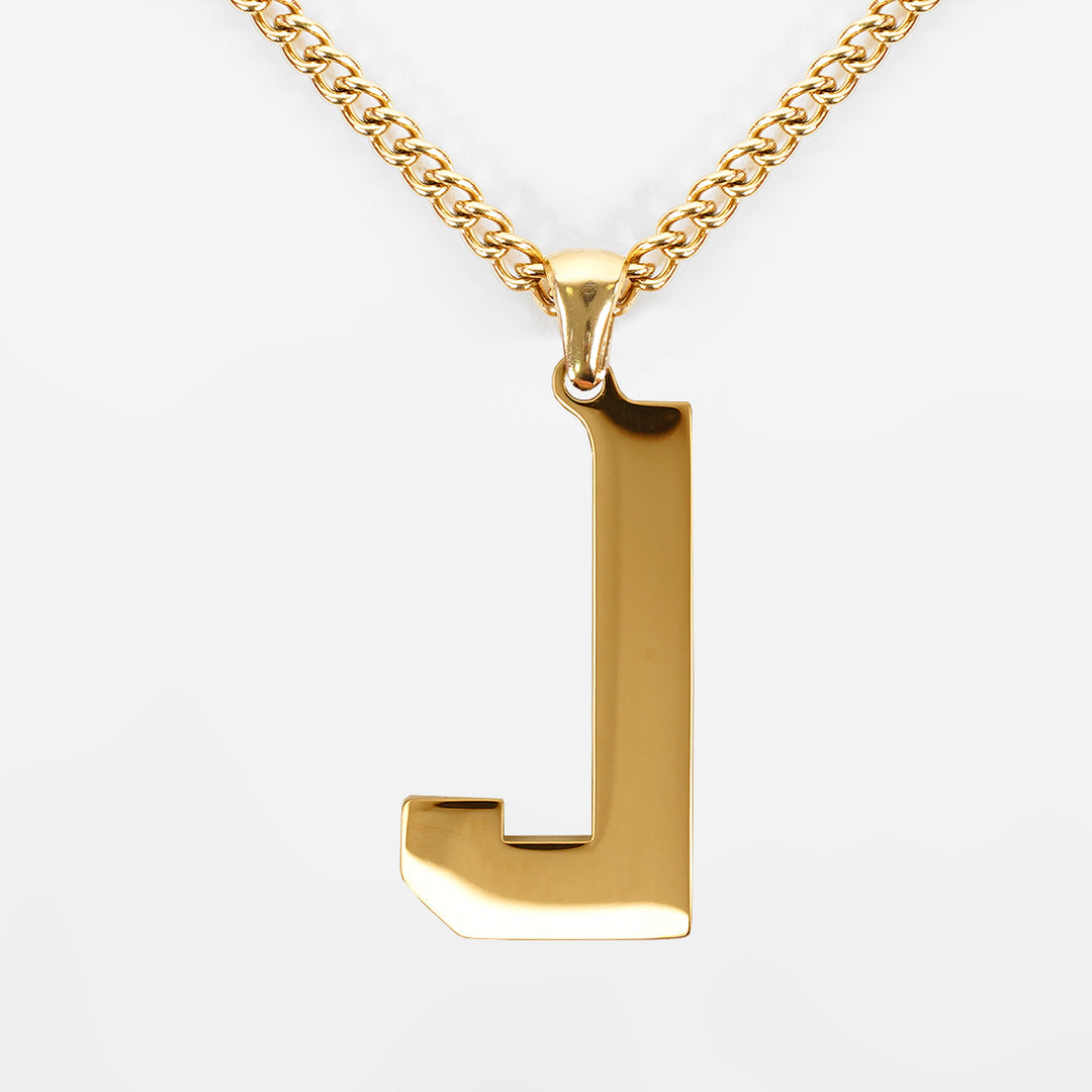 J Letter Pendant with Chain Necklace - Gold Plated Stainless Steel