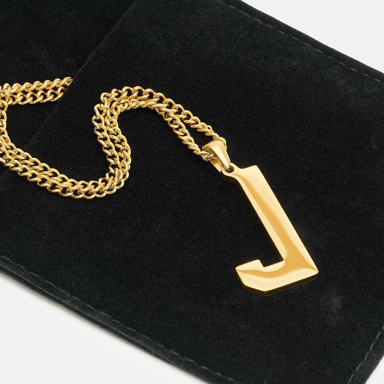 J Letter Pendant with Chain Necklace - Gold Plated Stainless Steel