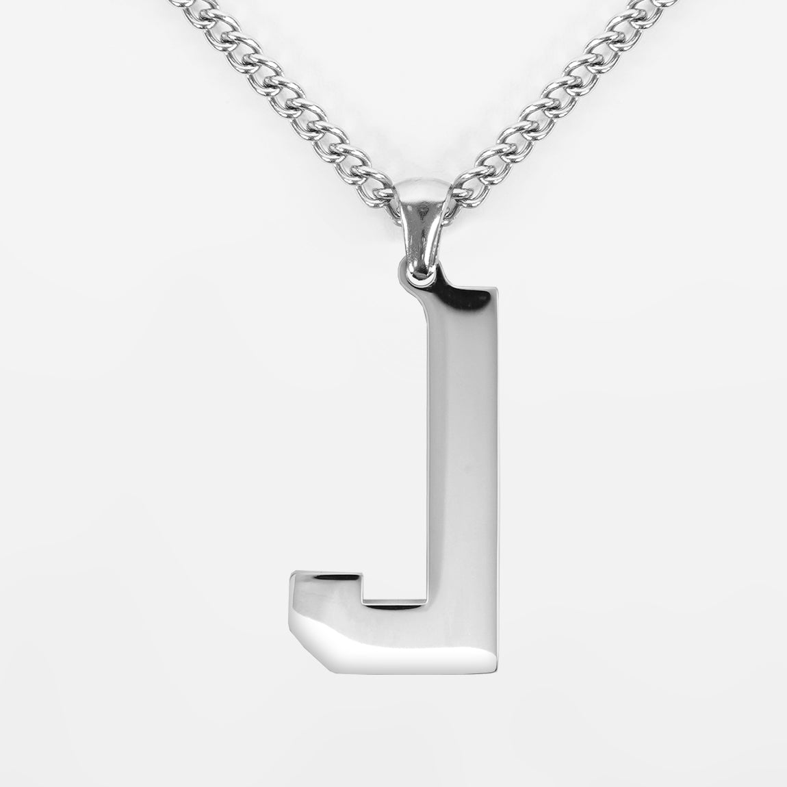 J Letter Pendant with Chain Necklace - Stainless Steel