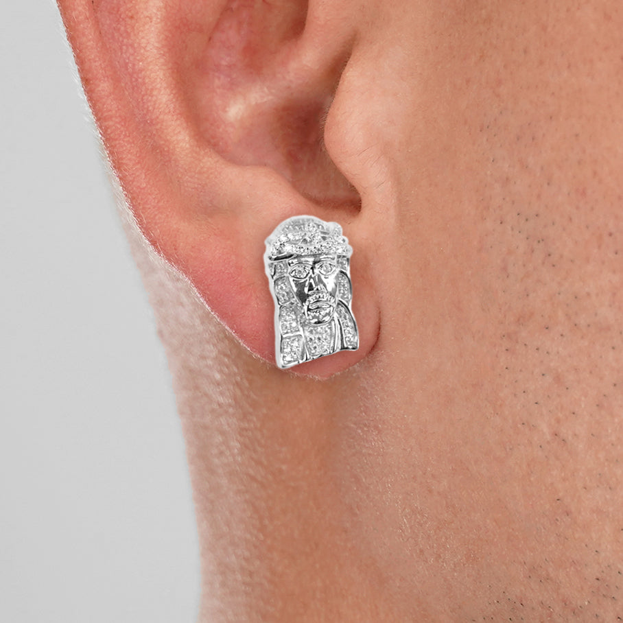 Jesus Christ Face 18mm Earrings Sterling Silver