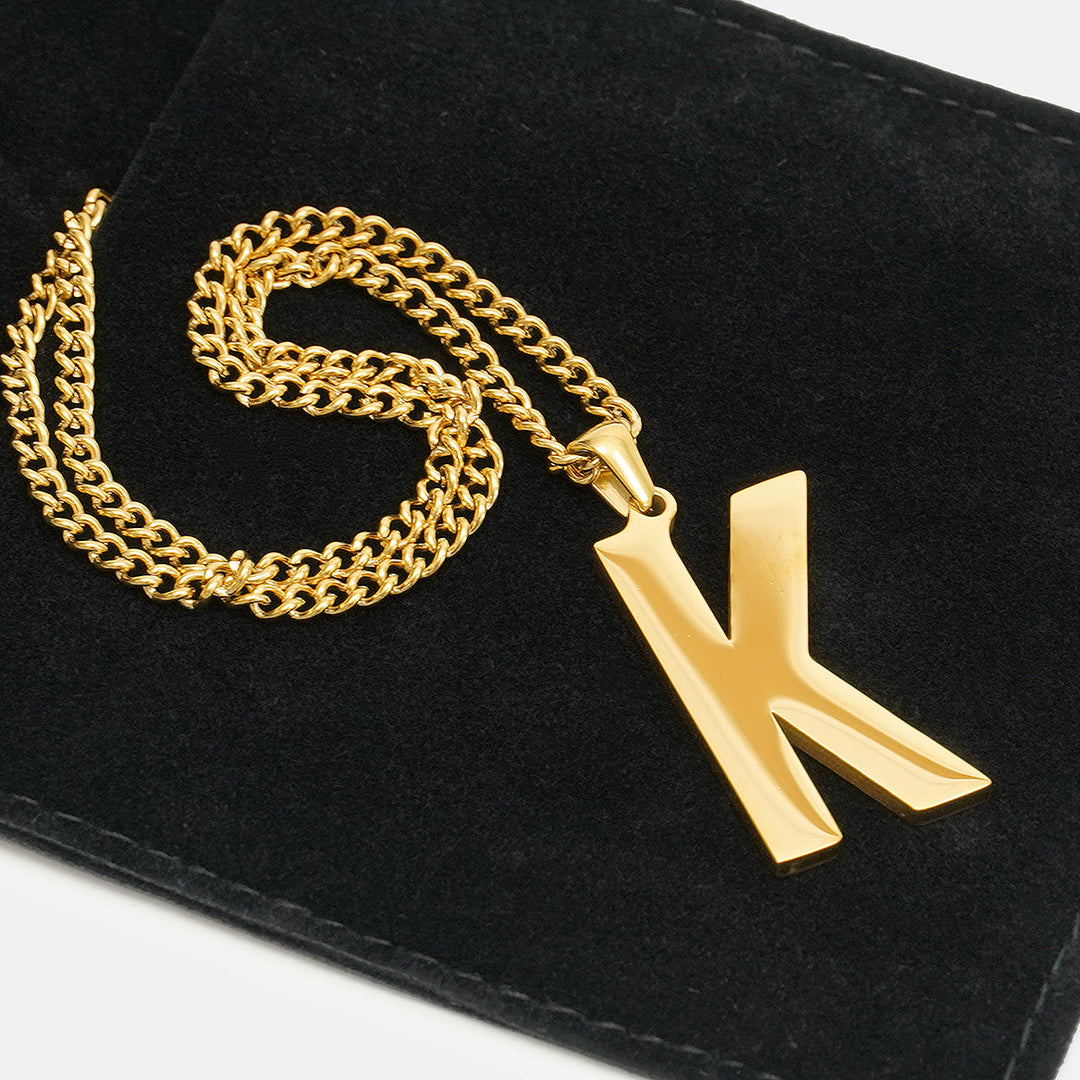 K Letter Pendant with Chain Kids Necklace - Gold Plated Stainless Steel
