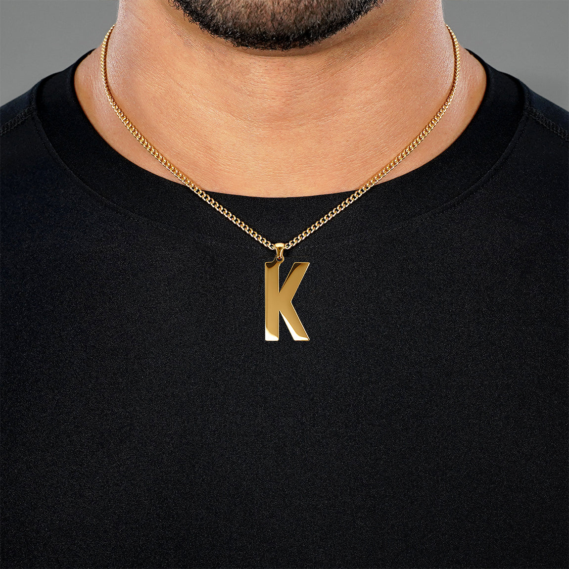 K Letter Pendant with Chain Necklace - Gold Plated Stainless Steel