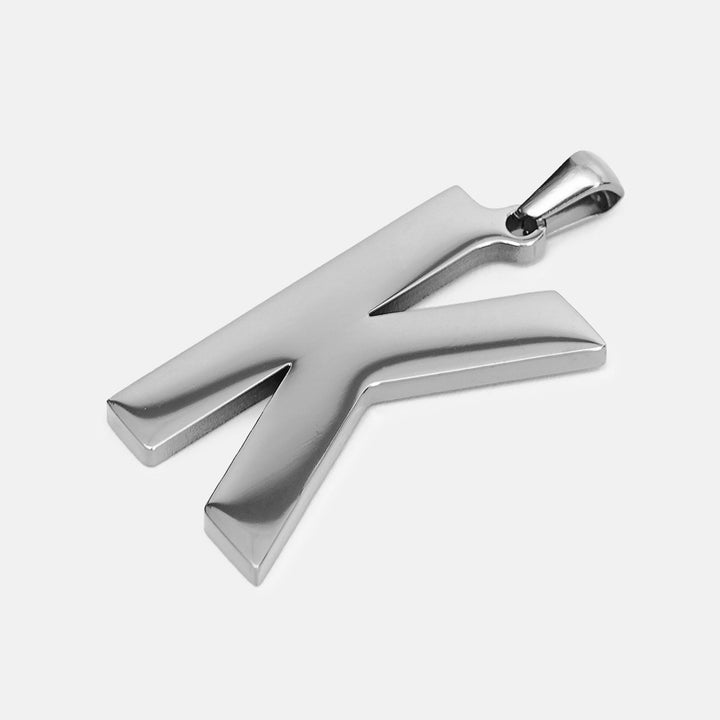 K Letter Pendant with Chain Necklace - Stainless Steel