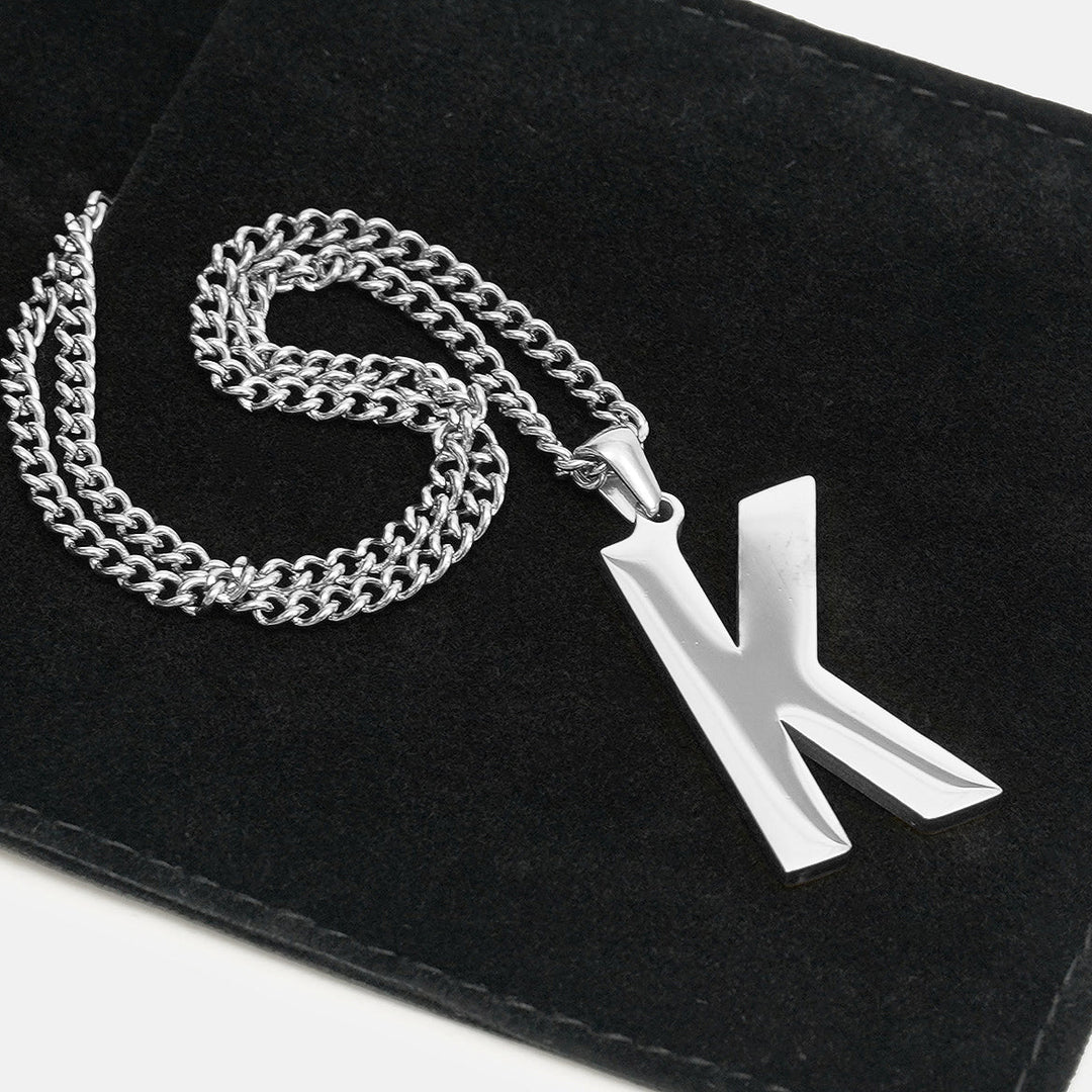 K Letter Pendant with Chain Kids Necklace - Stainless Steel