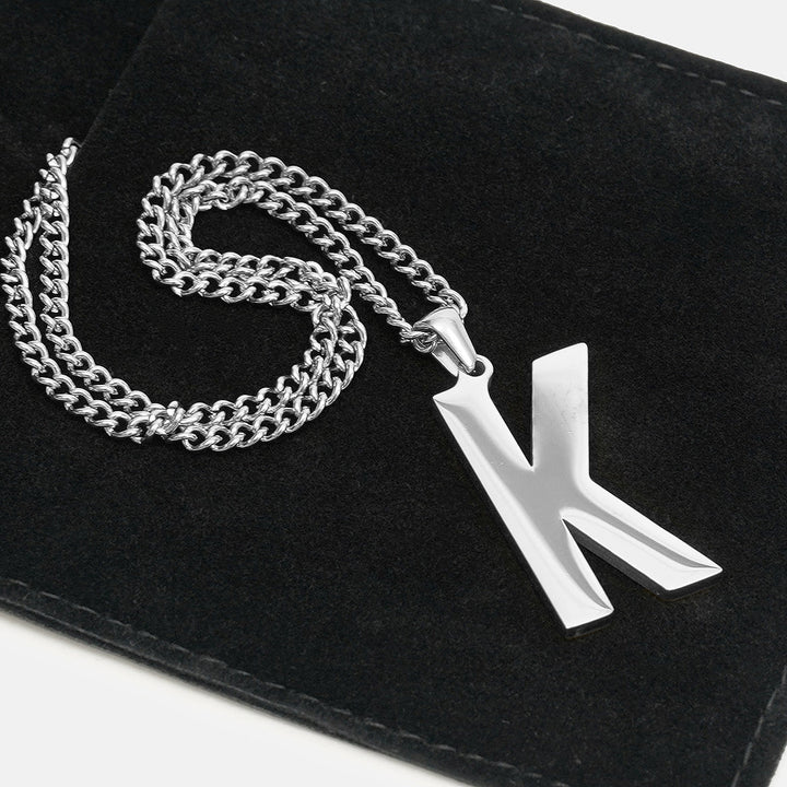 K Letter Pendant with Chain Kids Necklace - Stainless Steel