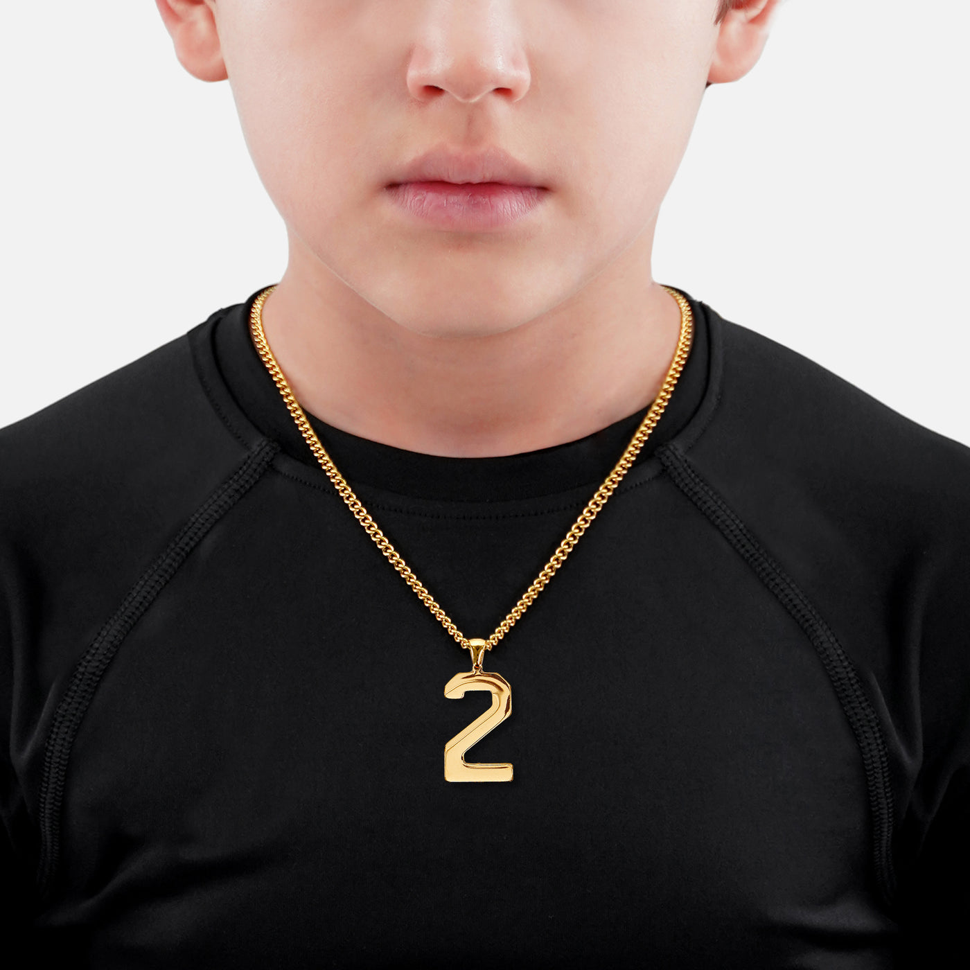 2 Number Pendant with Chain Kids Necklace - Gold Plated Stainless Steel