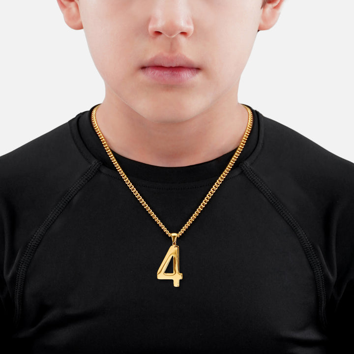 4 Number Pendant with Chain Kids Necklace - Gold Plated Stainless Steel