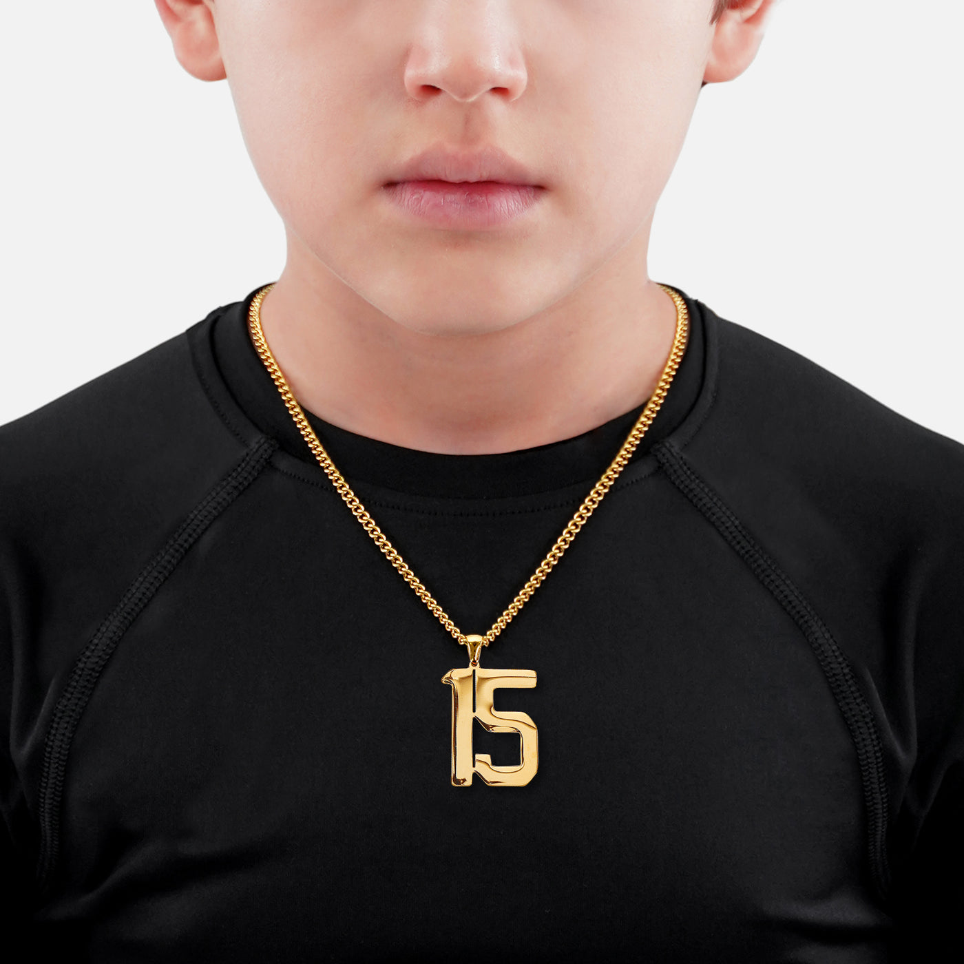 15 Number Pendant with Chain Kids Necklace - Gold Plated Stainless Steel