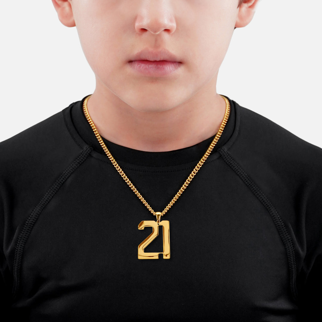 21 Number Pendant with Chain Kids Necklace - Gold Plated Stainless Steel