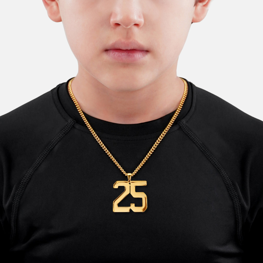 25 Number Pendant with Chain Kids Necklace - Gold Plated Stainless Steel