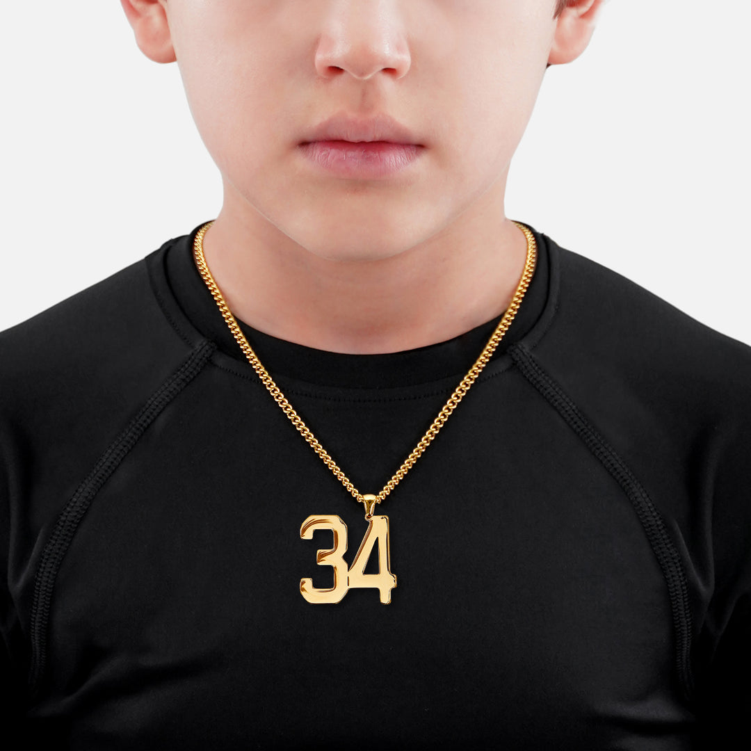 34 Number Pendant with Chain Kids Necklace - Gold Plated Stainless Steel
