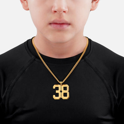 38 Number Pendant with Chain Kids Necklace - Gold Plated Stainless Steel