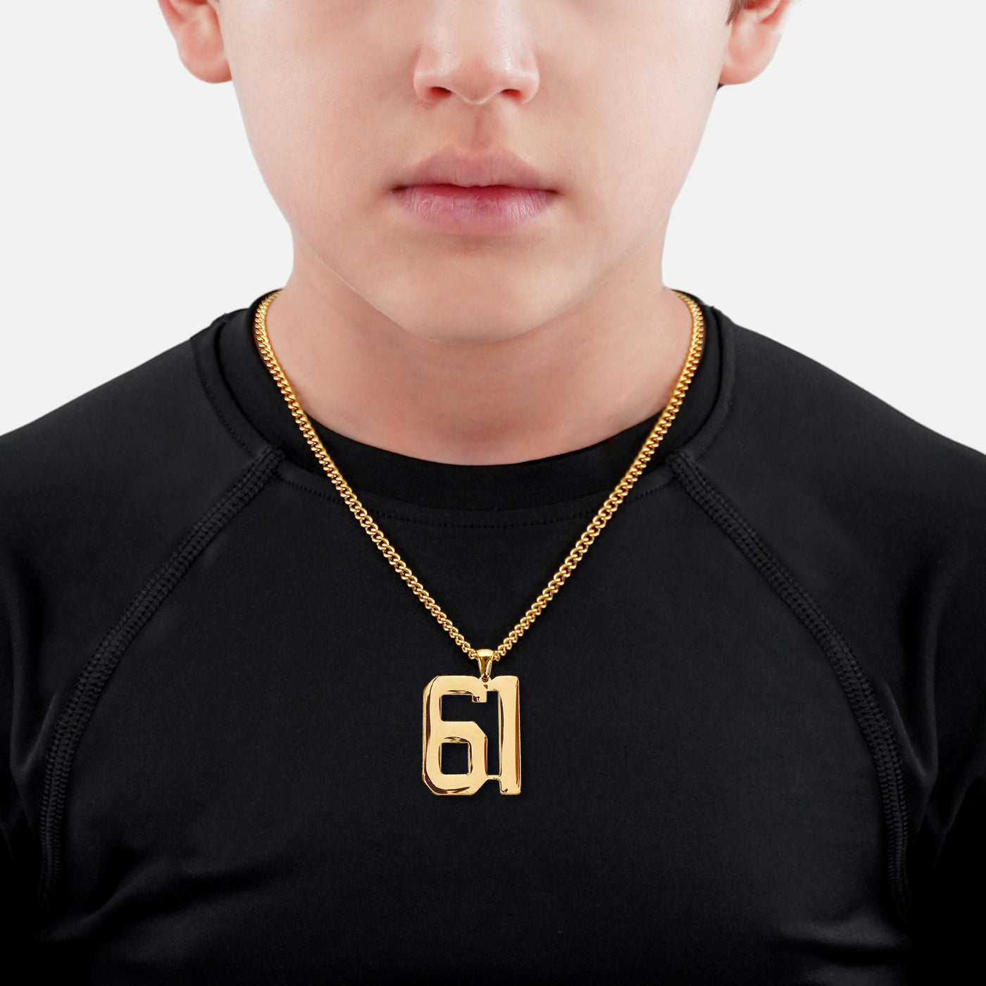 61 Number Pendant with Chain Kids Necklace - Gold Plated Stainless Steel
