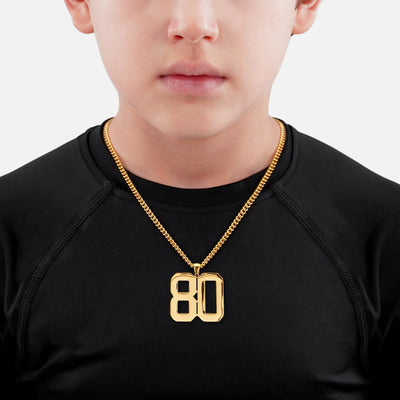 80 Number Pendant with Chain Kids Necklace - Gold Plated Stainless Steel