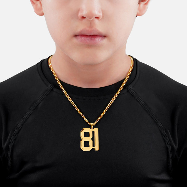 81 Number Pendant with Chain Kids Necklace - Gold Plated Stainless Steel