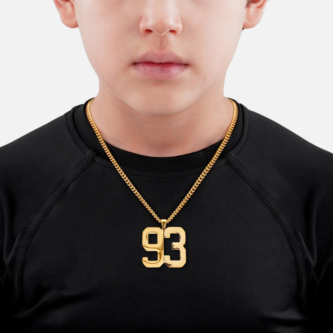 93 Number Pendant with Chain Kids Necklace - Gold Plated Stainless Steel