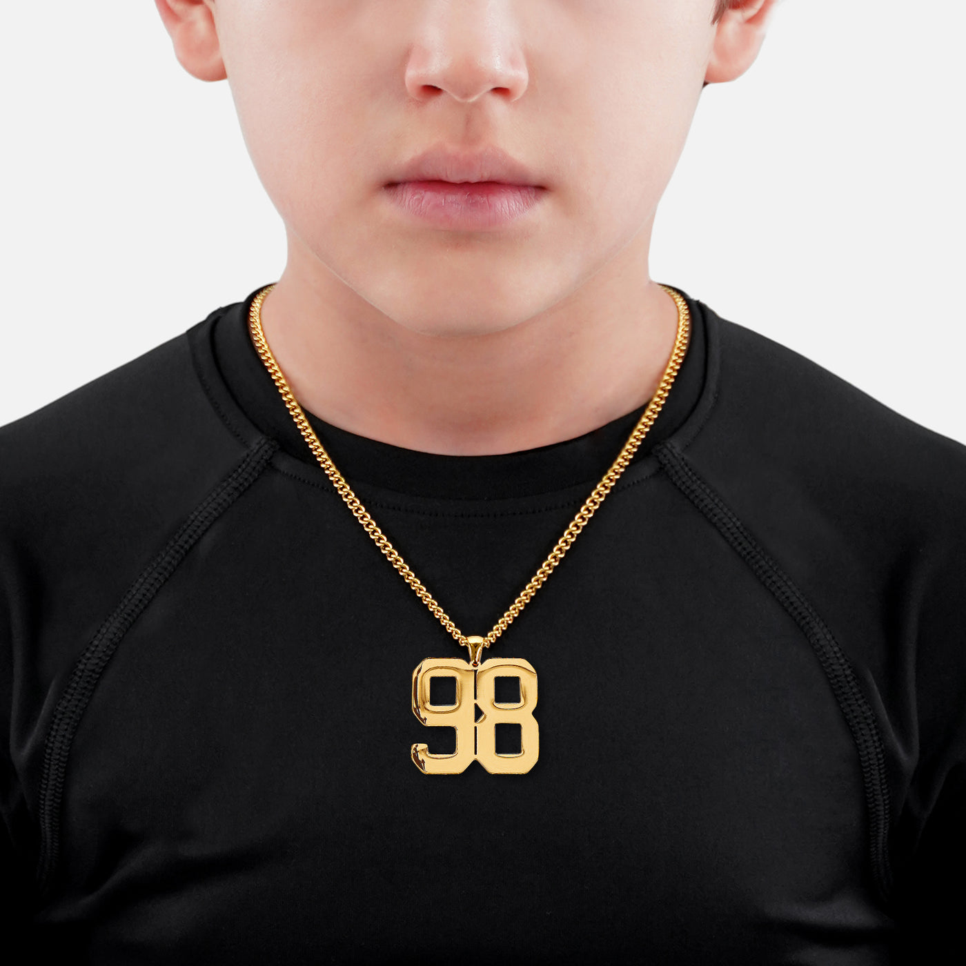 98 Number Pendant with Chain Kids Necklace - Gold Plated Stainless Steel