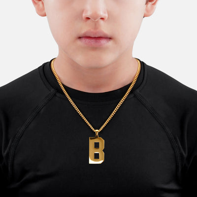 B Letter Pendant with Chain Kids Necklace - Gold Plated Stainless Steel