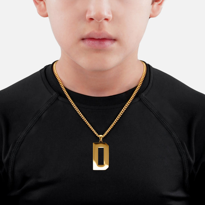 D Letter Pendant with Chain Kids Necklace - Gold Plated Stainless Steel