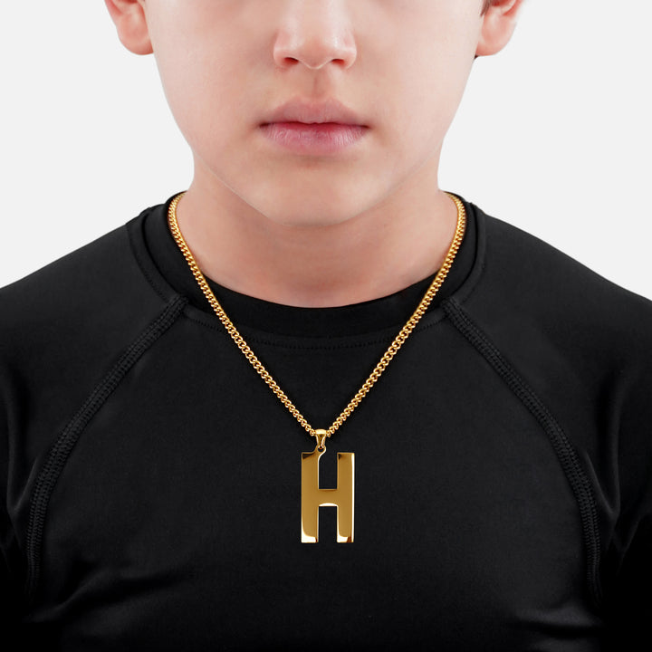 H Letter Pendant with Chain Kids Necklace - Gold Plated Stainless Steel